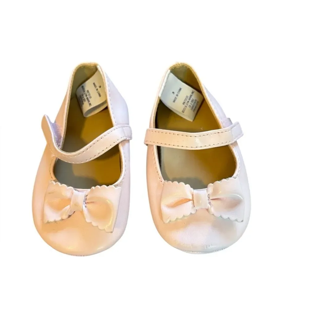 Janie and Jack Baby Pink Mary Jane Shoes With Bows Baby Girl size 3